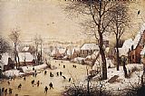 Famous Bird Paintings - Winter Landscape with Skaters and Bird Trap